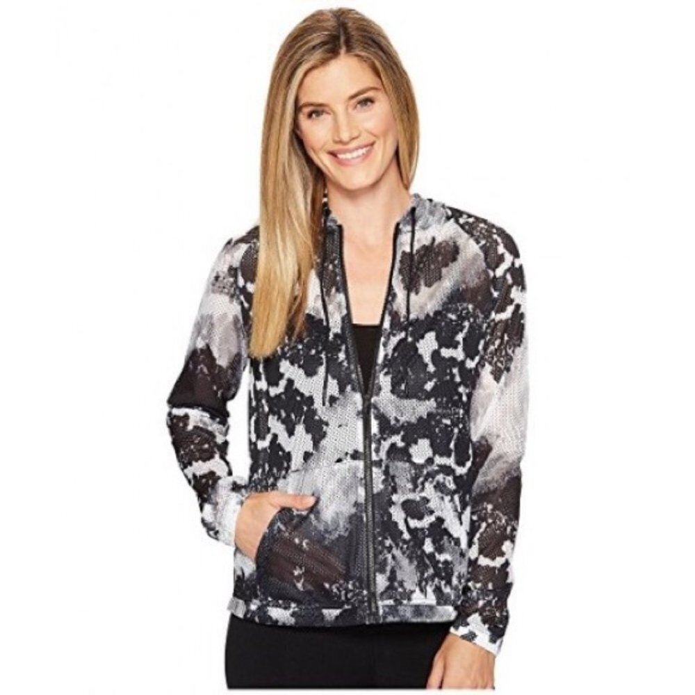 Adidas Mesh Black Jacket Front Zip Small Camo